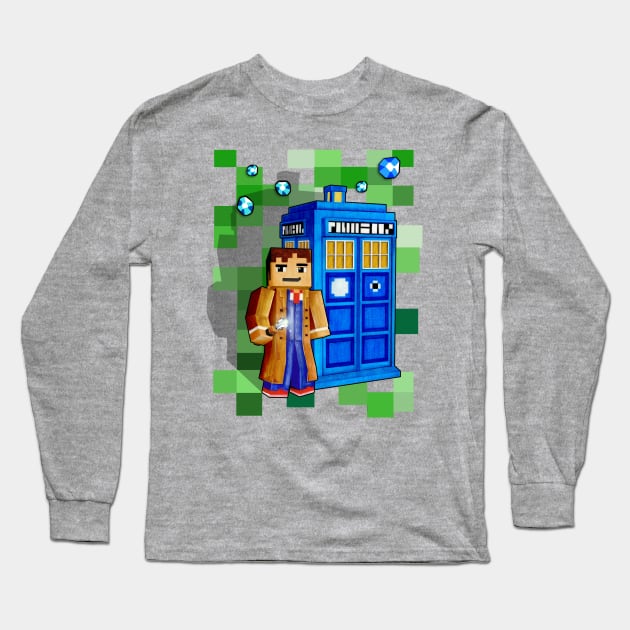 8bit 10th Doctor With time traveler box Long Sleeve T-Shirt by Dezigner007